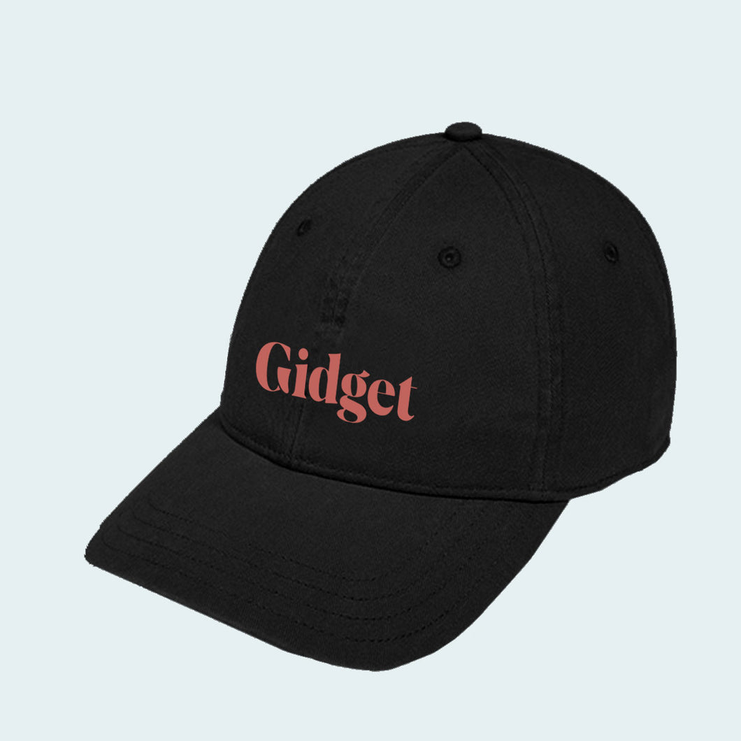 Women's black licorice dad-hat with print of g-fin logo